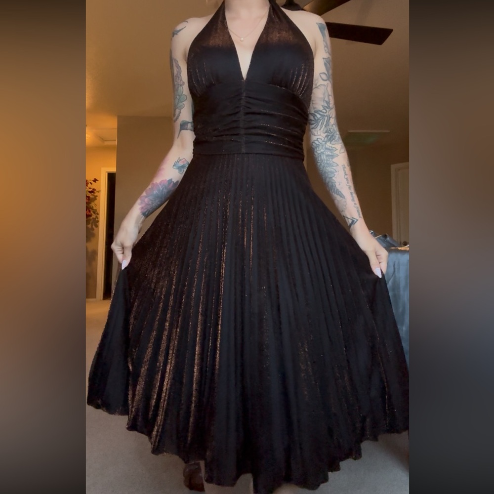 Caché black metallic halter dress